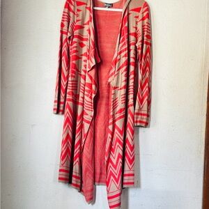 Neiman Marcus Red and Tan Cardigan Sweater with Waterfall Front